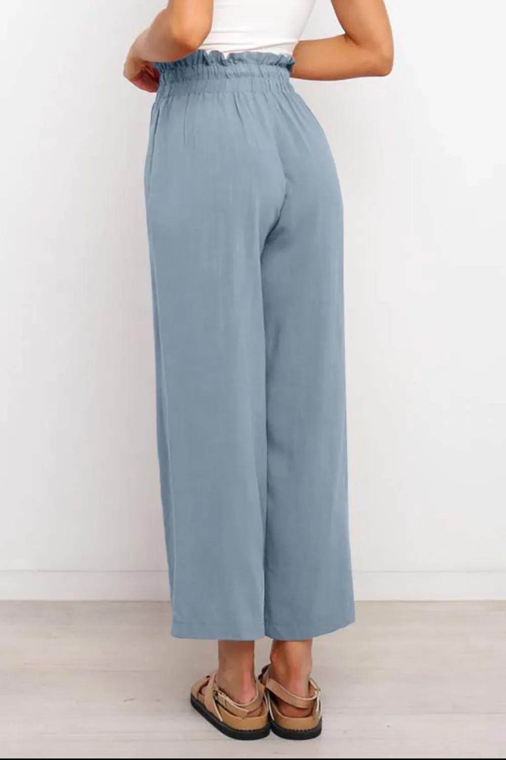 Drawstring Paperbag Waist Wide Leg Pants - 6 Colors