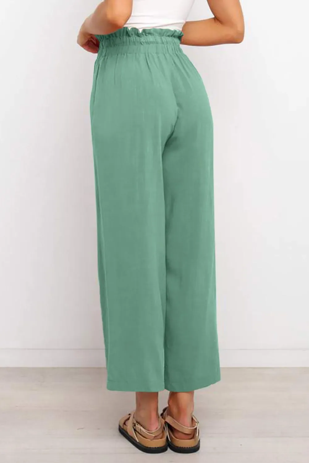 Drawstring Paperbag Waist Wide Leg Pants - 6 Colors