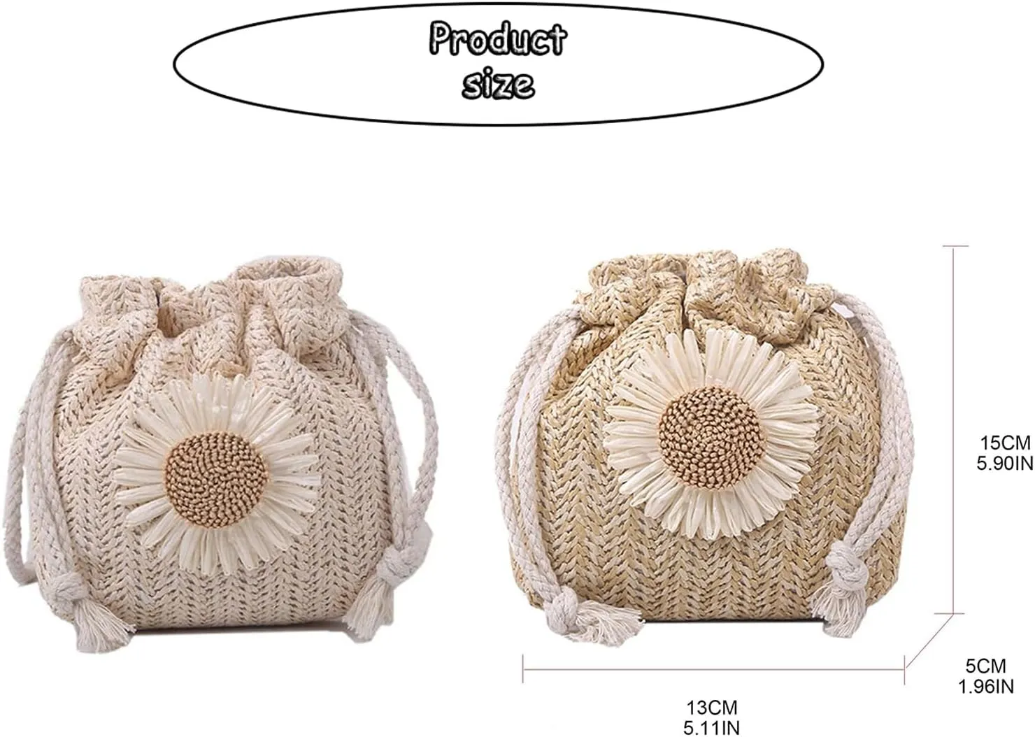 Drawstring Straw Crossbody Handbag - Shoulder Bucket Bag for Shopping, Travel, And Beach Vacations