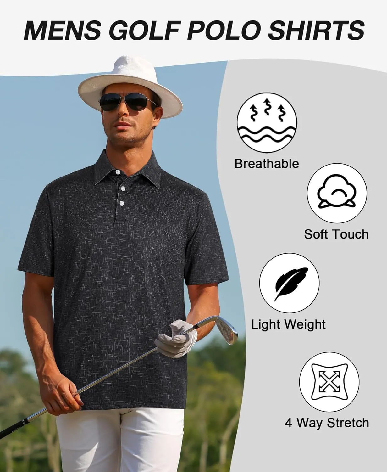 ELETOP Mens Golf Polo Shirts Moisture Wicking Quick Dry Short Sleeve Polo Casual Fashion Golf Shirt for Men