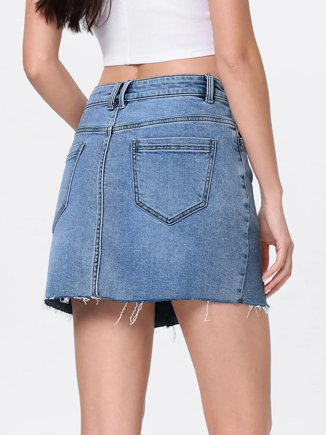 EMMIOL Womens Jean Skirt Stretch Casual 2025 Summer Short Basic Fringed Slim Fit Denim Bodycon Pencil Skirts