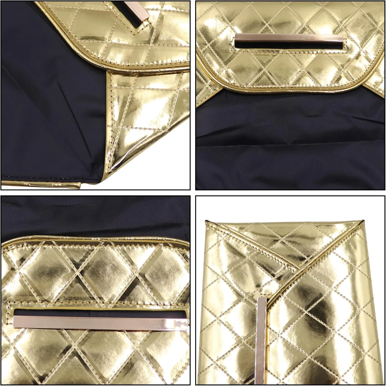 Envelope Clutch Purse for Women Oversize PU Leather Envelope Clutch Evening Handheld Purse Clutch Wallet,Black, Gold