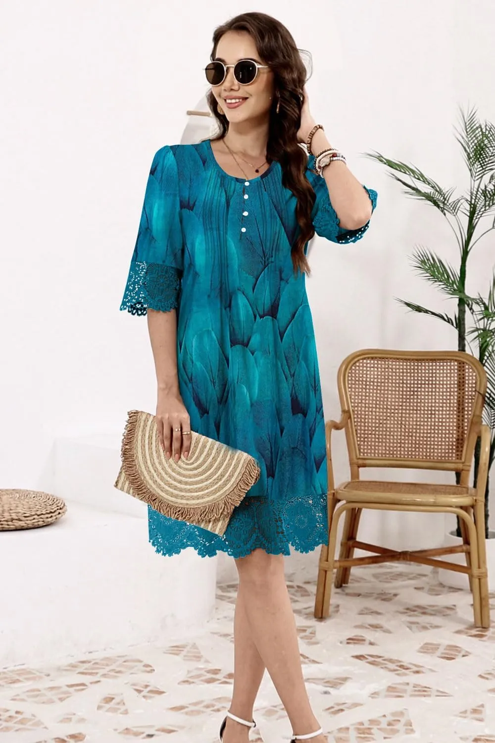 ETCYY Womens Casual Short Sleeve Summer Dresses Tiered Shirt Maxi Beach Dress 2025 Spring Boho 3/4 Sleeve Midi Sundresses