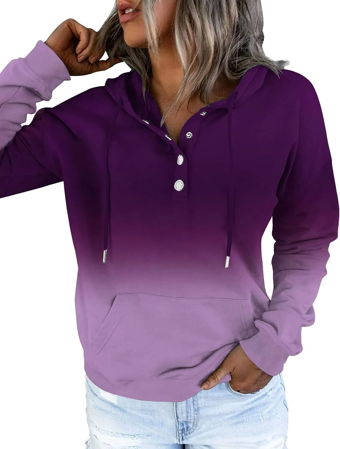 ETCYY Women's Tie Dye Hoodies Tops Long Sleeve Casual Colorblock Button Down Pullover Sweatshirt with Pocket
