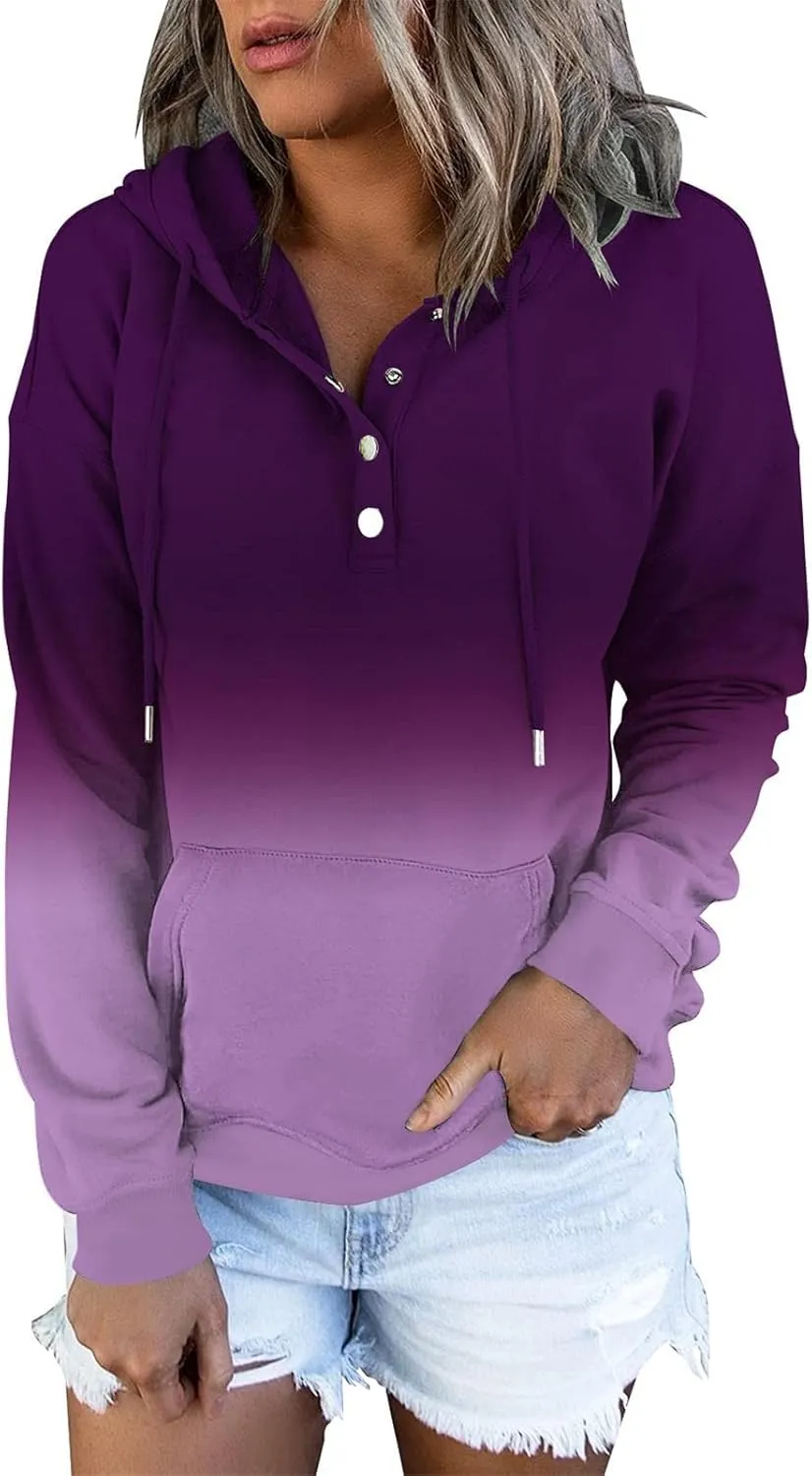 ETCYY Women's Tie Dye Hoodies Tops Long Sleeve Casual Colorblock Button Down Pullover Sweatshirt with Pocket