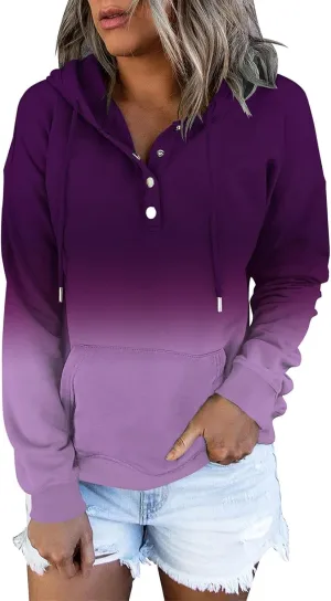 ETCYY Women's Tie Dye Hoodies Tops Long Sleeve Casual Colorblock Button Down Pullover Sweatshirt with Pocket