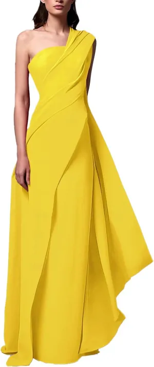 Evening Gown Elegant Wedding Guest Dress Floor Length Sleeveless One Shoulder Chiffon with Pleats Ruched 2024