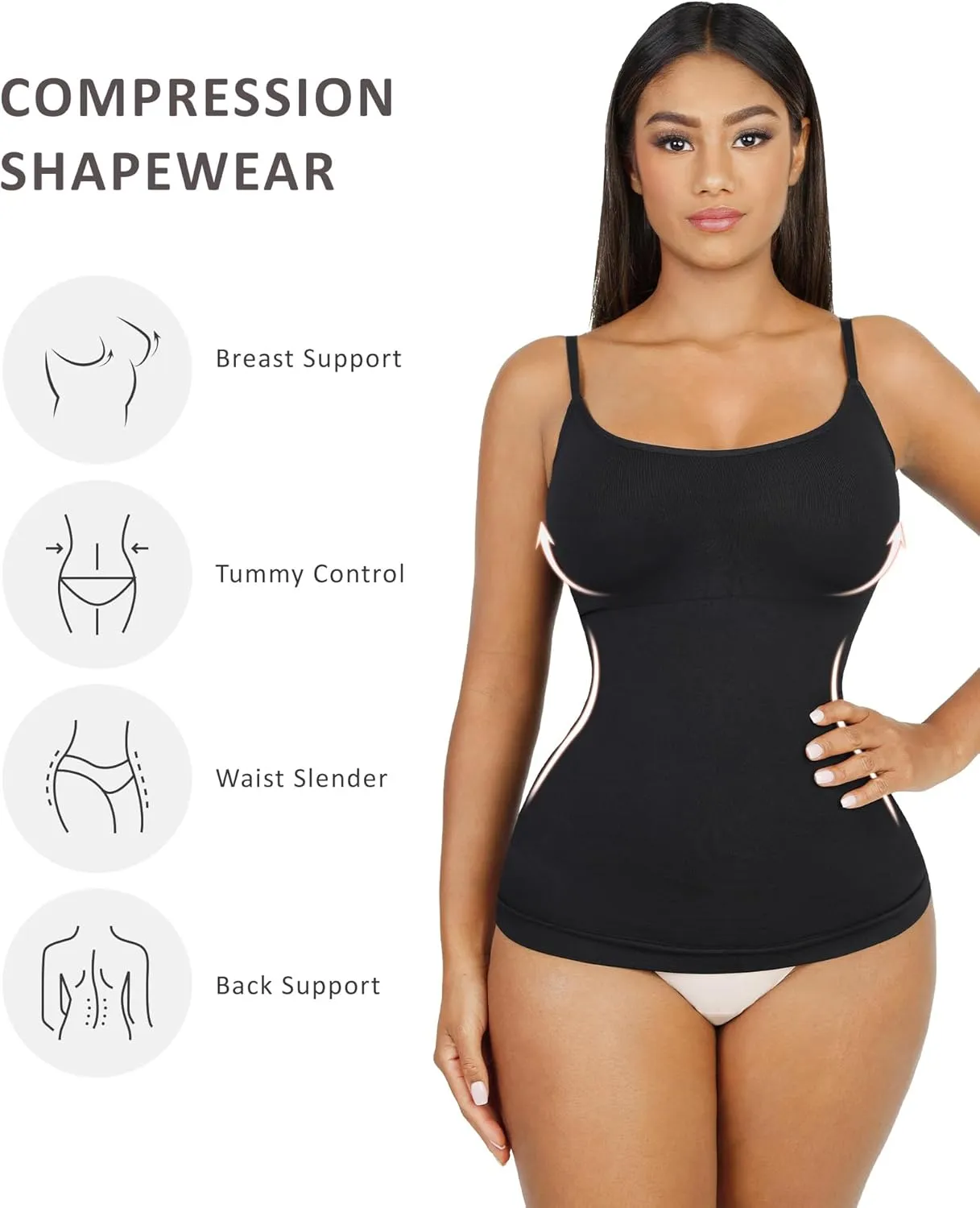FeelinGirl Compression Cami for Women Tummy Control Camisole with Padded Bras Scoop Neck Shapewear Tank Tops