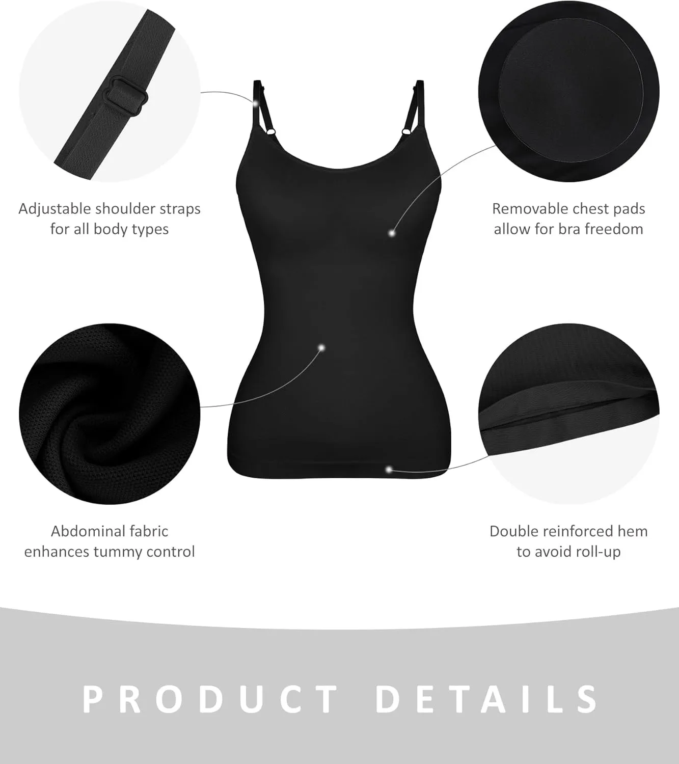 FeelinGirl Compression Cami for Women Tummy Control Camisole with Padded Bras Scoop Neck Shapewear Tank Tops
