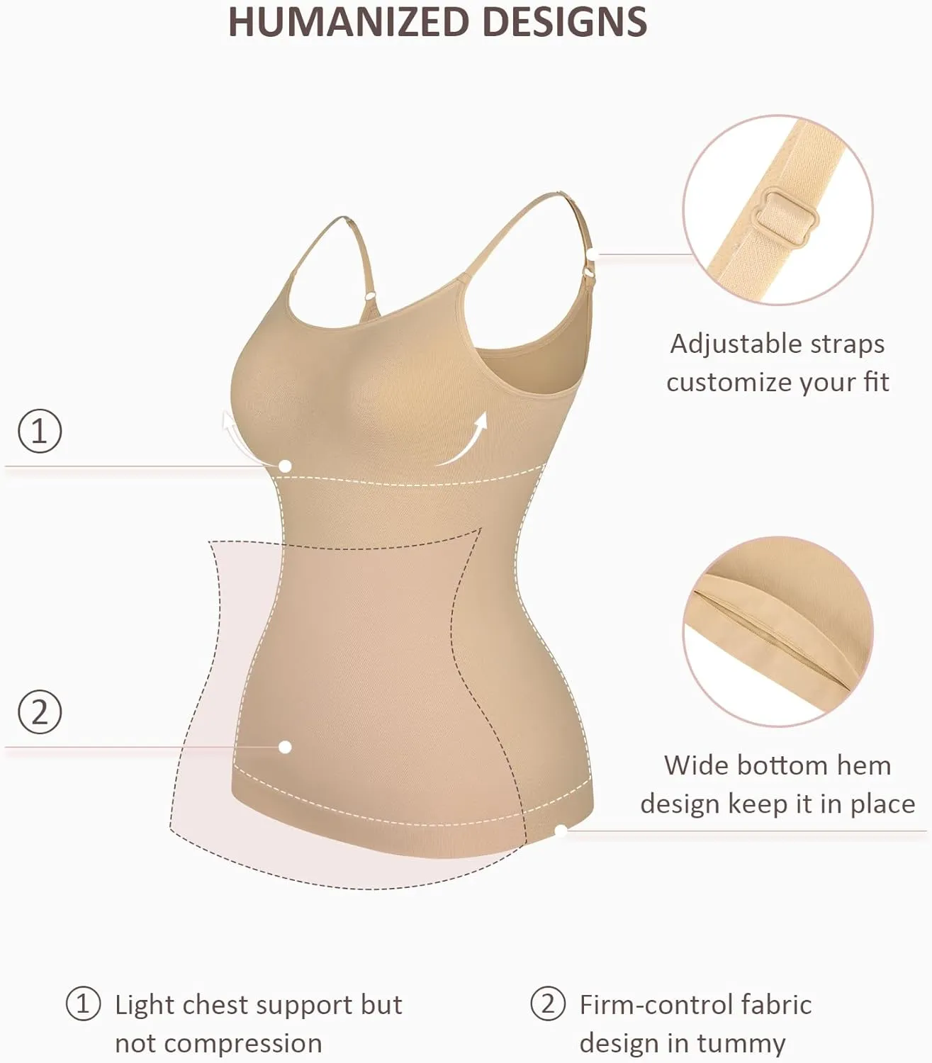 FeelinGirl Women's Tummy Control Camisole Seamless Shapewear Tank Top Slimming Cami Shaper with Compression