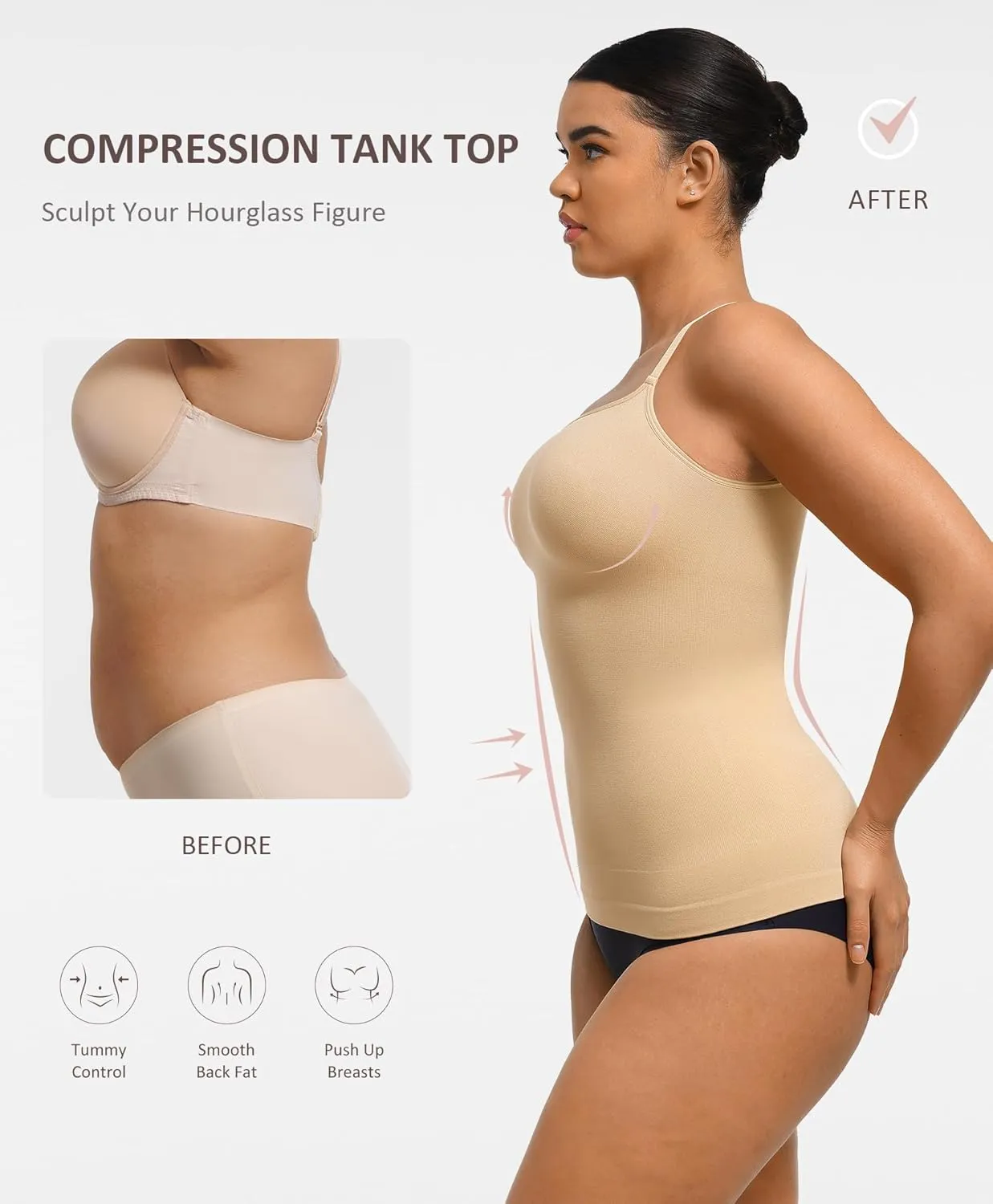 FeelinGirl Women's Tummy Control Camisole Seamless Shapewear Tank Top Slimming Cami Shaper with Compression