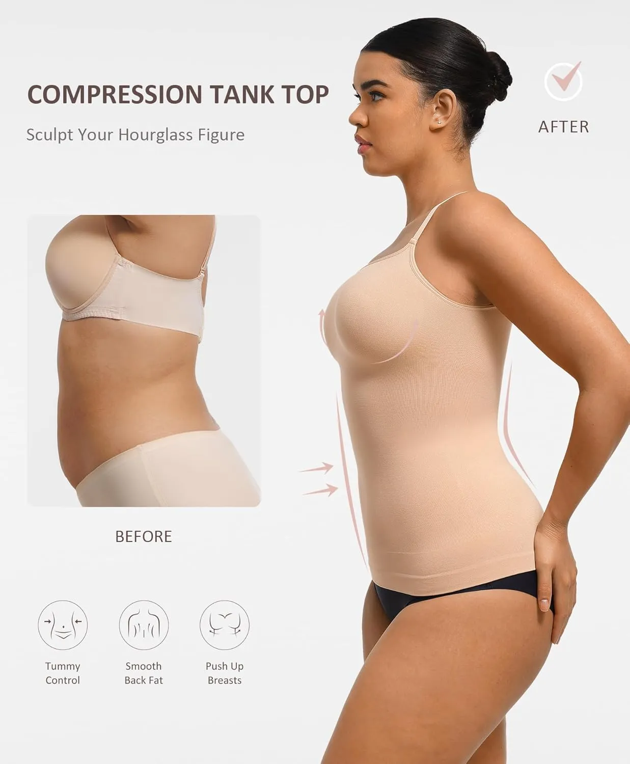 FeelinGirl Women's Tummy Control Camisole Seamless Shapewear Tank Top Slimming Cami Shaper with Compression