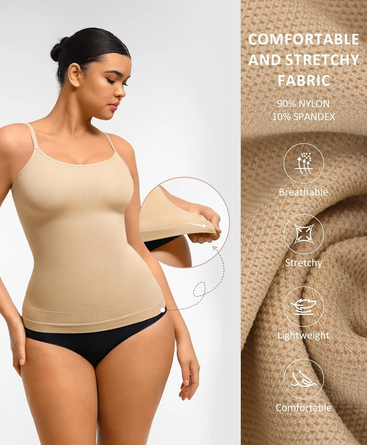 FeelinGirl Women's Tummy Control Camisole Seamless Shapewear Tank Top Slimming Cami Shaper with Compression