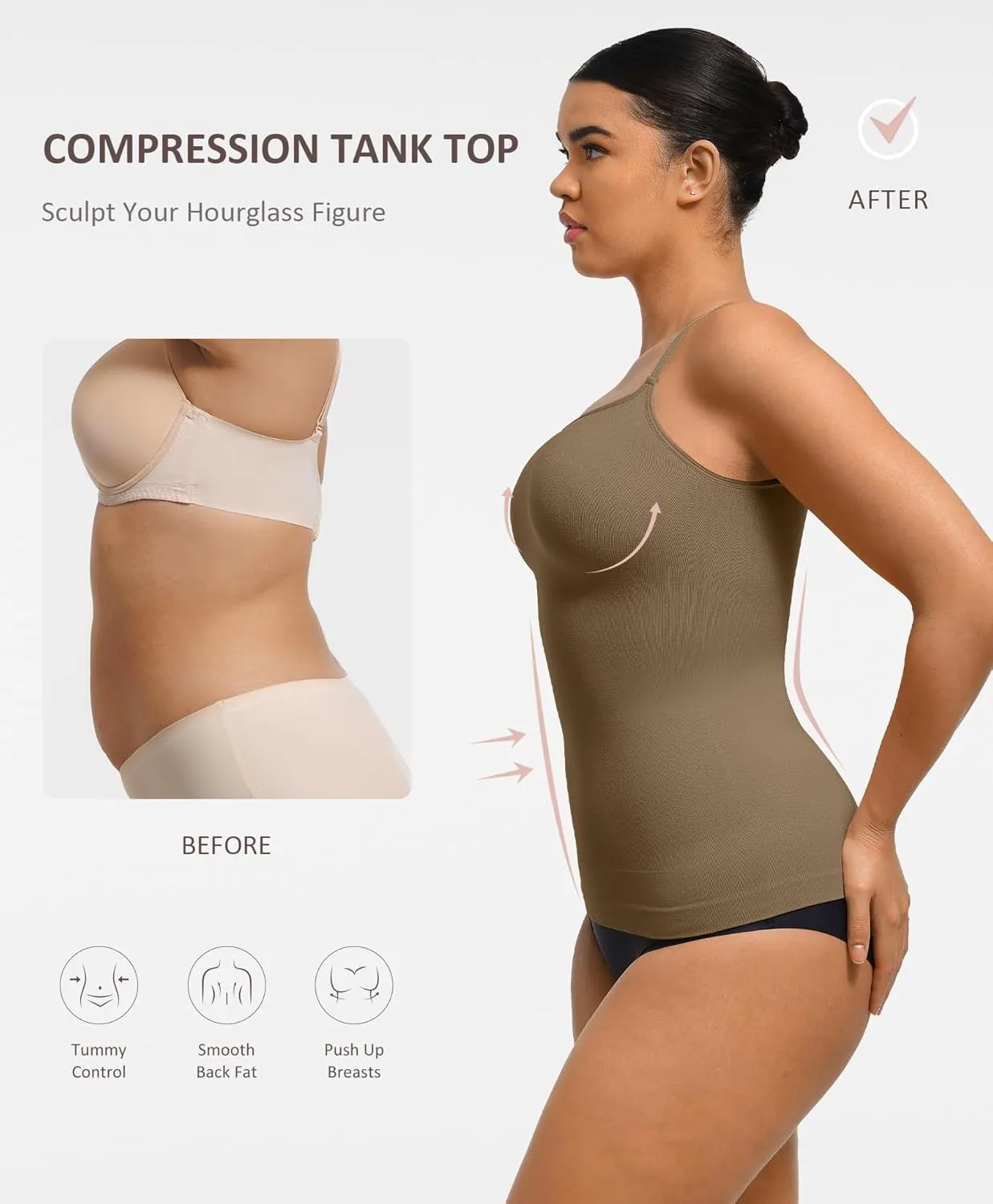 FeelinGirl Women's Tummy Control Camisole Seamless Shapewear Tank Top Slimming Cami Shaper with Compression