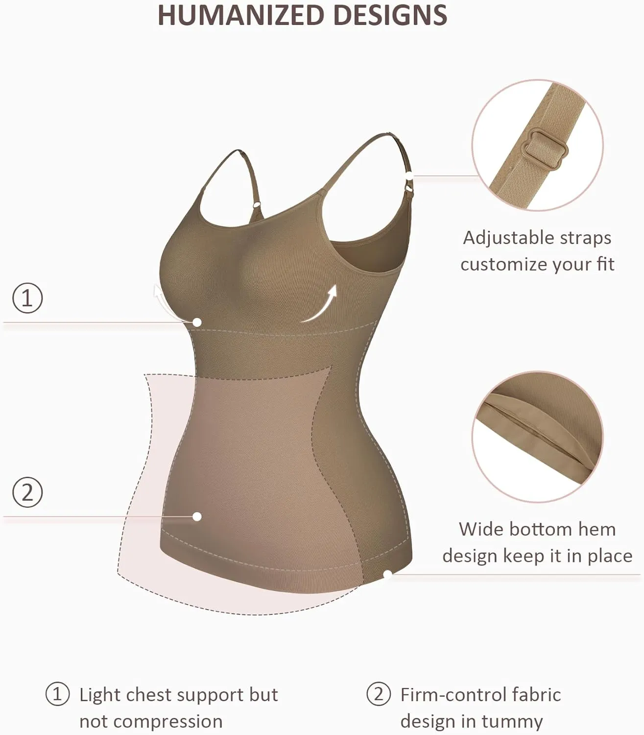 FeelinGirl Women's Tummy Control Camisole Seamless Shapewear Tank Top Slimming Cami Shaper with Compression