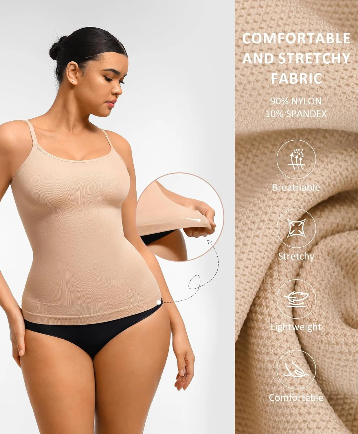FeelinGirl Women's Tummy Control Camisole Seamless Shapewear Tank Top Slimming Cami Shaper with Compression
