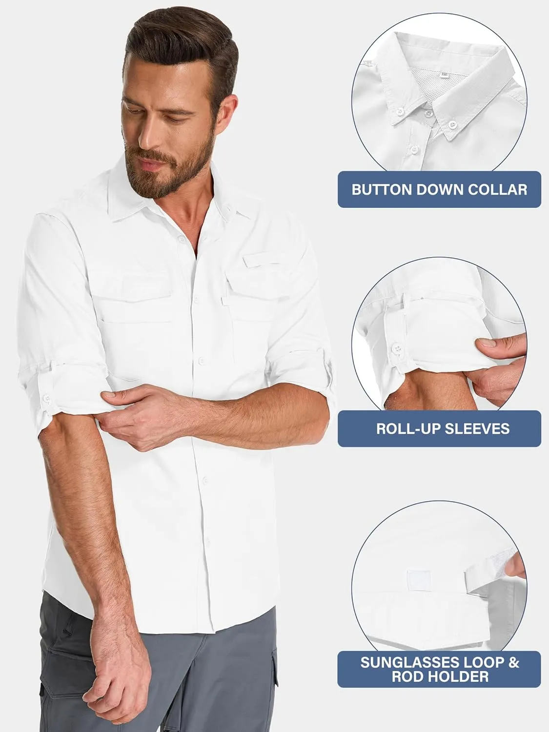 Fishing Shirts for Men, Sun Protection Long Sleeve Hiking Outdoor UV Shirt Quick Dry UPF 50  for Travel Safari Camping