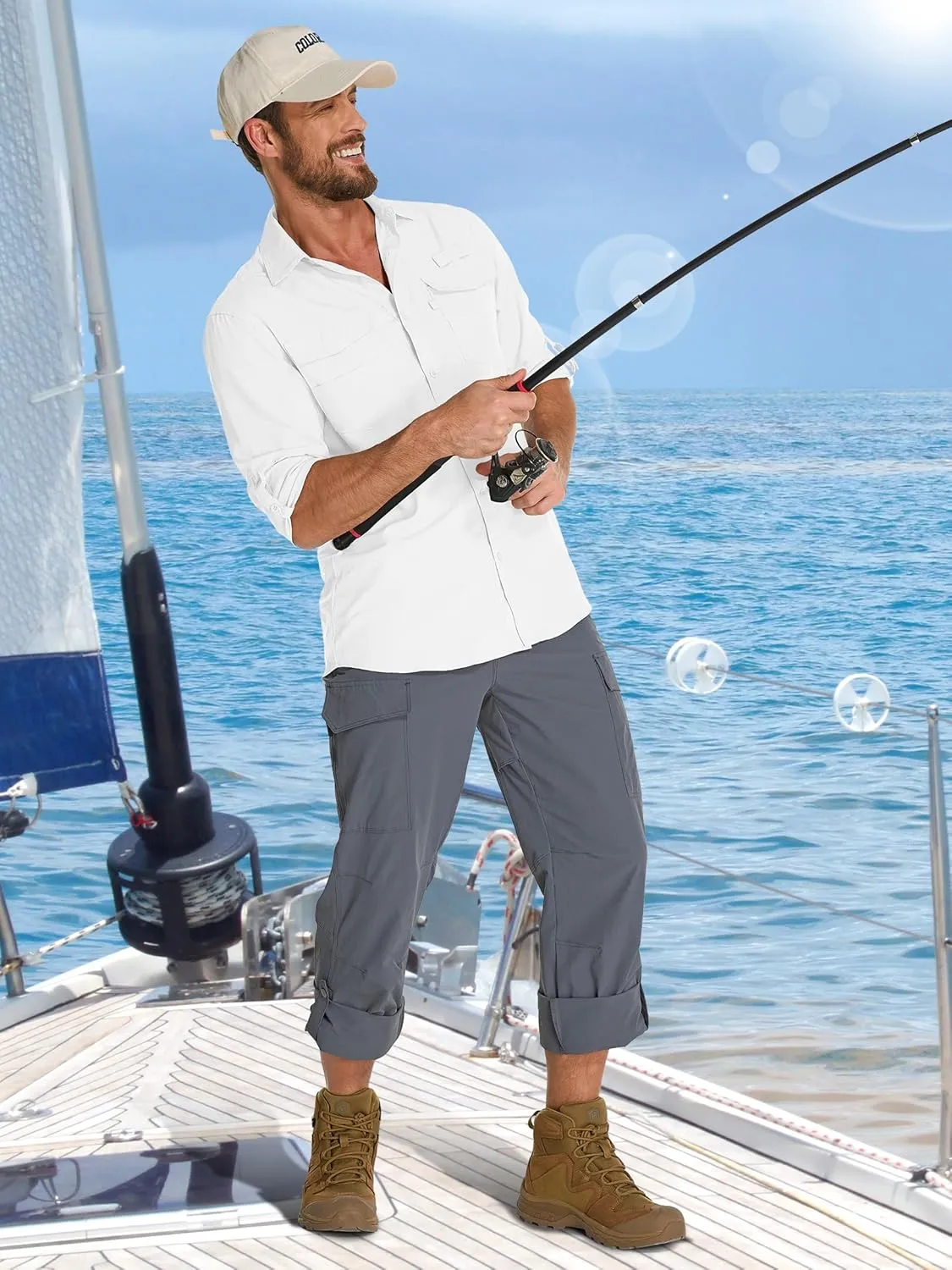 Fishing Shirts for Men, Sun Protection Long Sleeve Hiking Outdoor UV Shirt Quick Dry UPF 50  for Travel Safari Camping