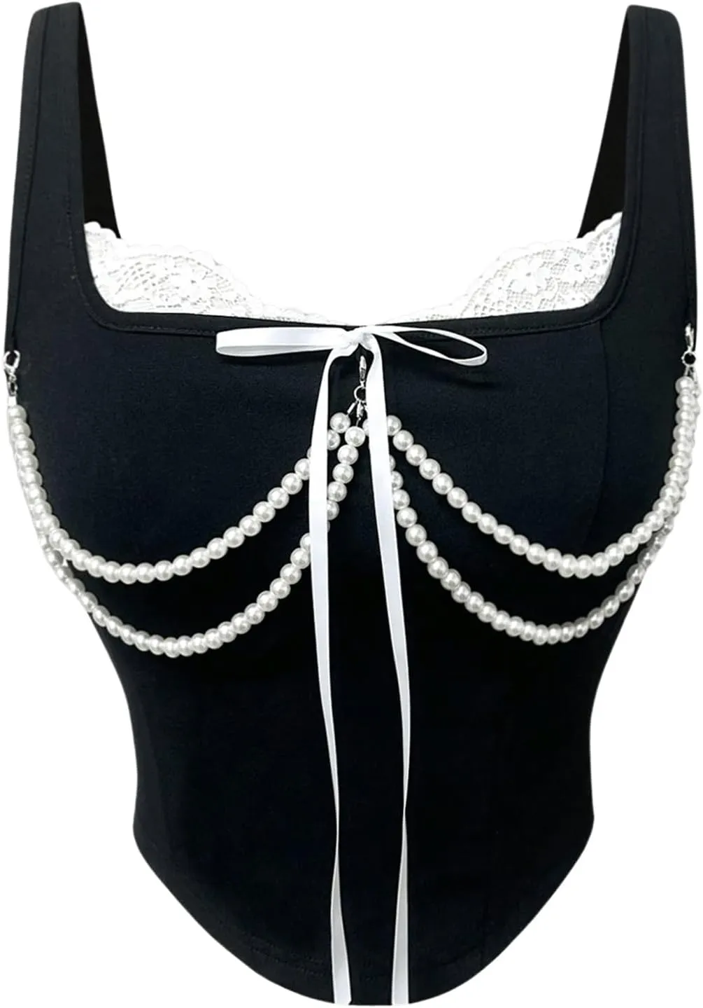 Floerns Women's Y2k Bow Tie Square Neck Camisole Asymmetrical Hem Lace Trim Cami Tops