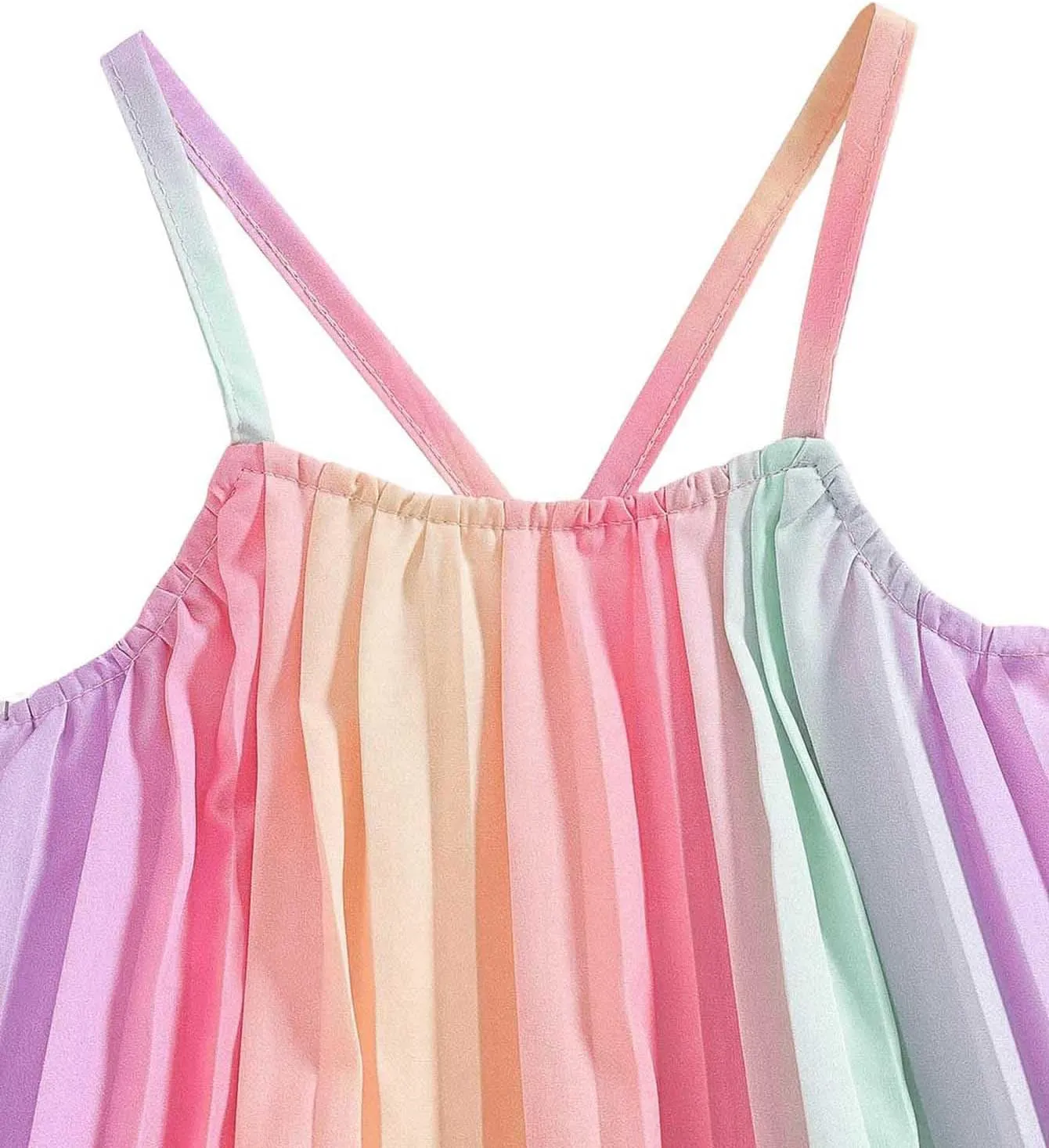Girl's 2 Piece Boho Outfits Pleated Spaghetti Strap Camisoles and Elastic Waist Wide Leg Pants