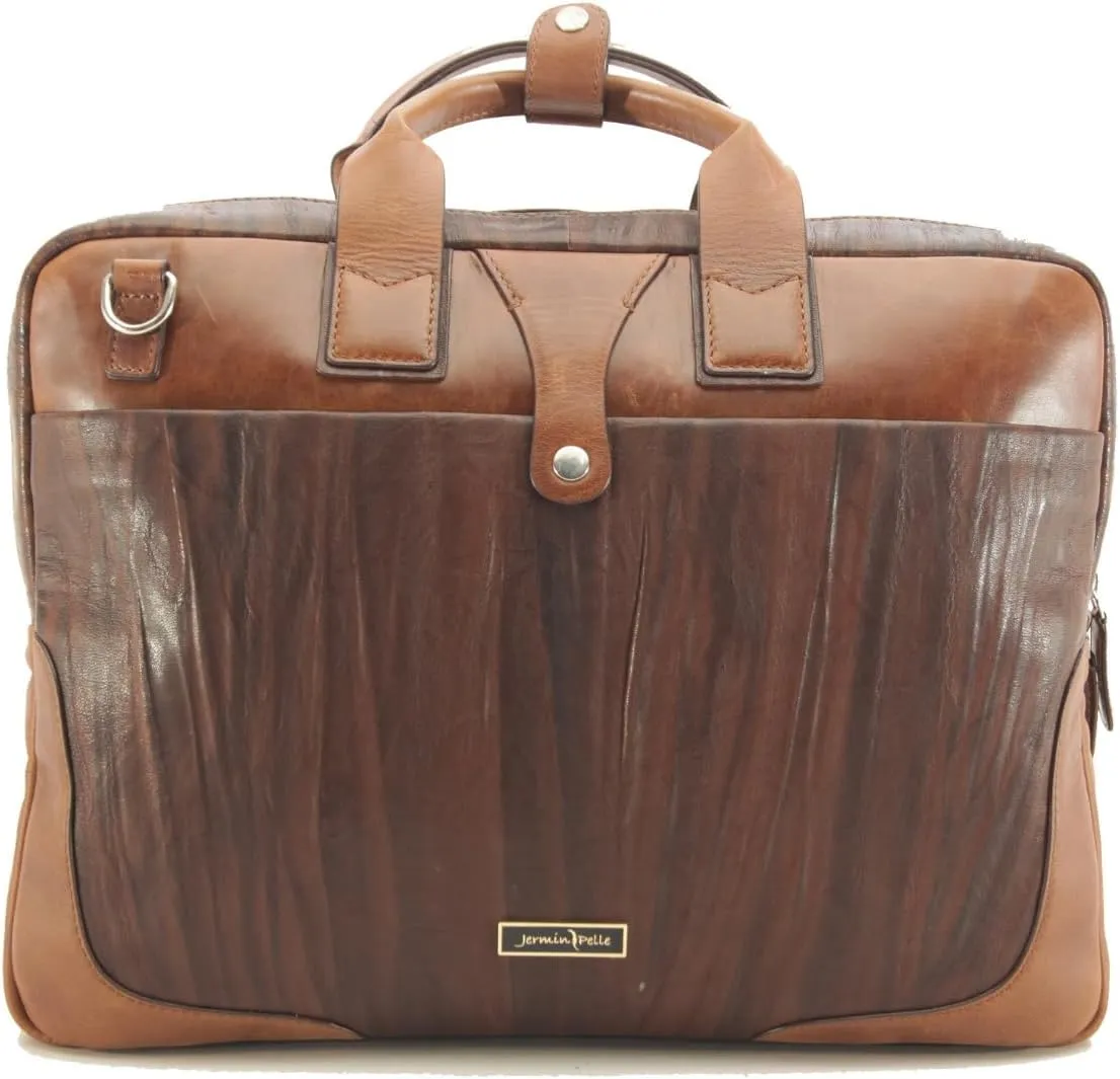 Glossy Design Laptop Bag Semi Aneline Leather Laptop Bag For Men Professional Business Office Work Bag Waterproof Lightweight Laptop Bag - Dark Tan