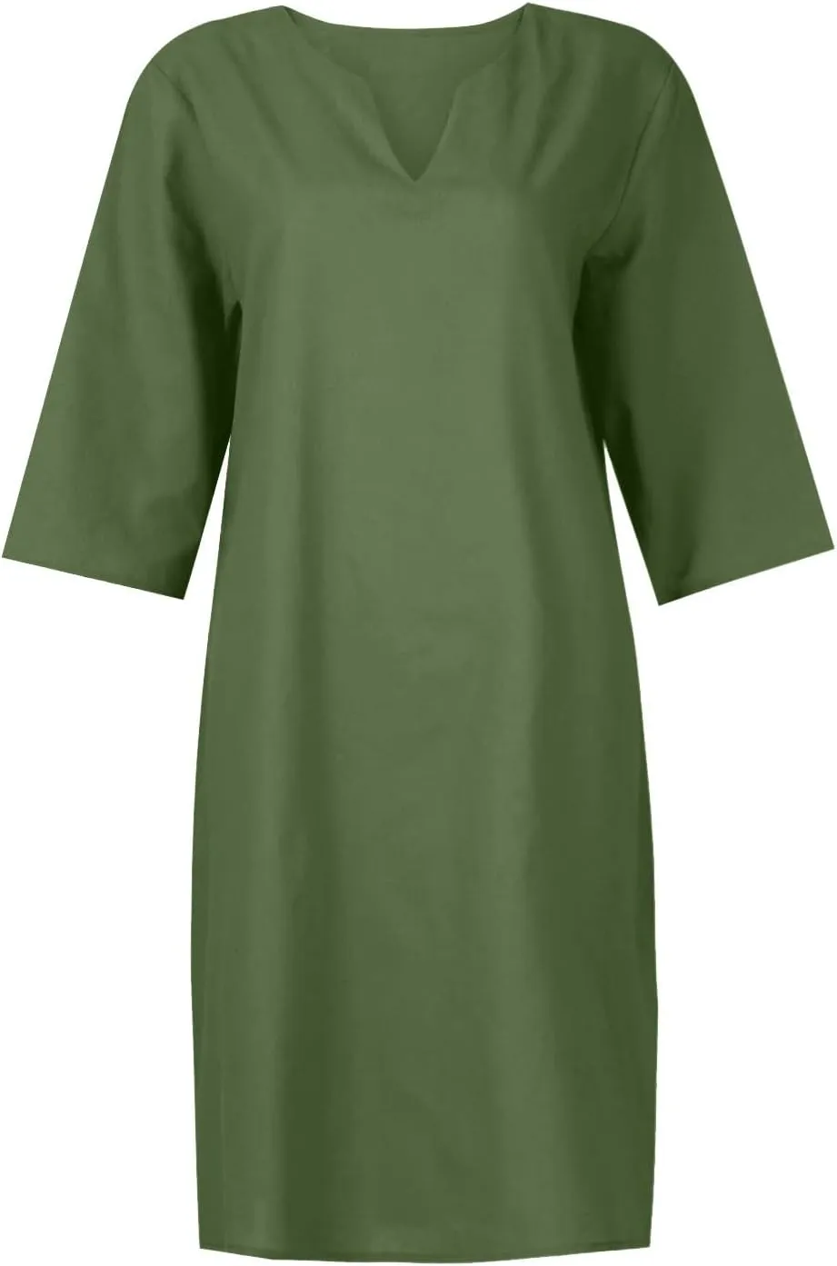 Grandmother of The Bride Dresses Half Sleeve V Neck Cotton Linen Midi Dress Vintage Casual Lightweight T Shirt Dress