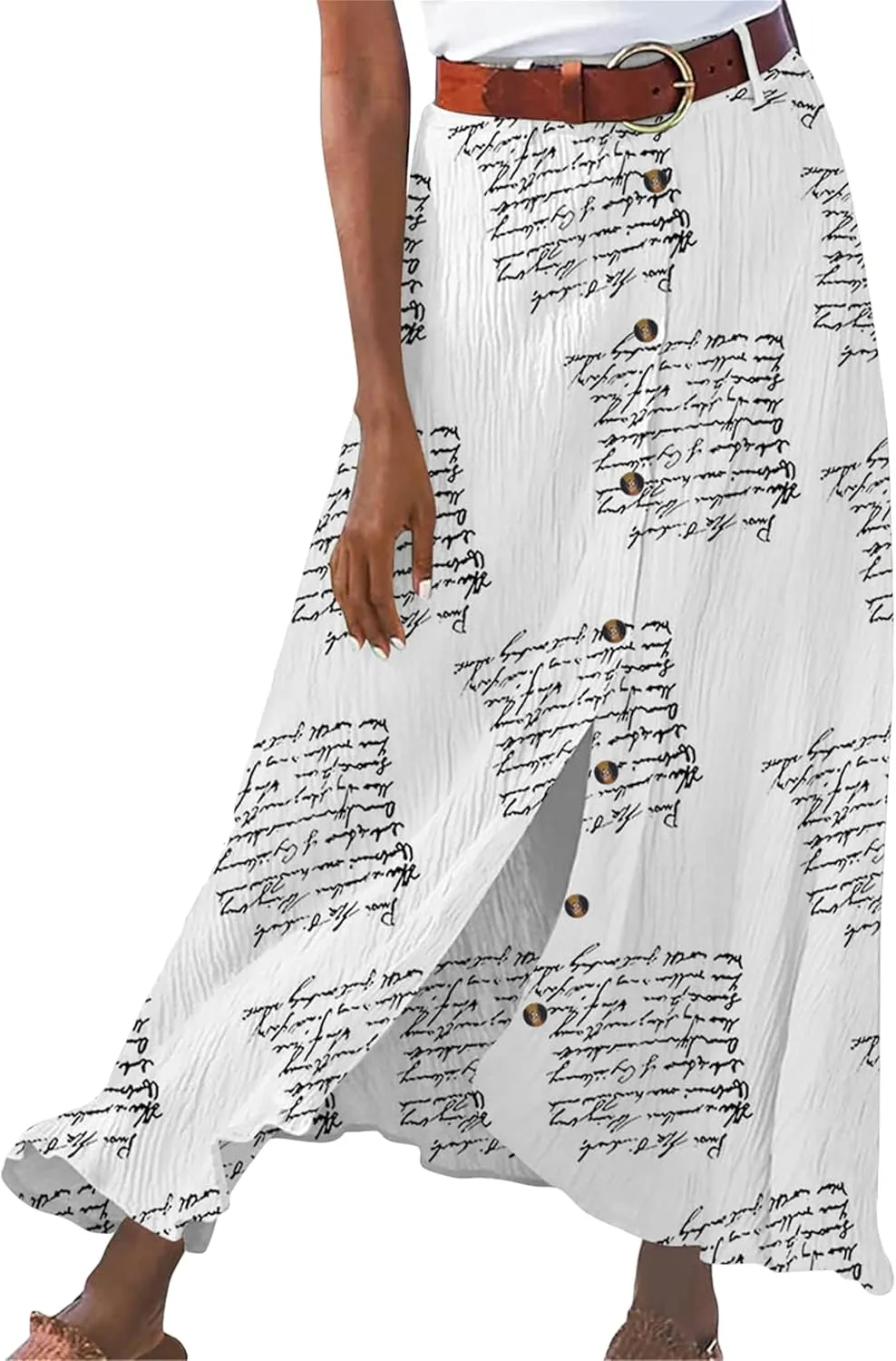 GRASWE Womens Button Front High Waist Casual Maxi Skirt Work Office Cotton Linen Long Skirt Loose A Line Skirt