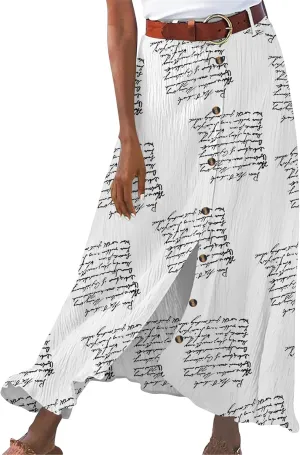 GRASWE Womens Button Front High Waist Casual Maxi Skirt Work Office Cotton Linen Long Skirt Loose A Line Skirt
