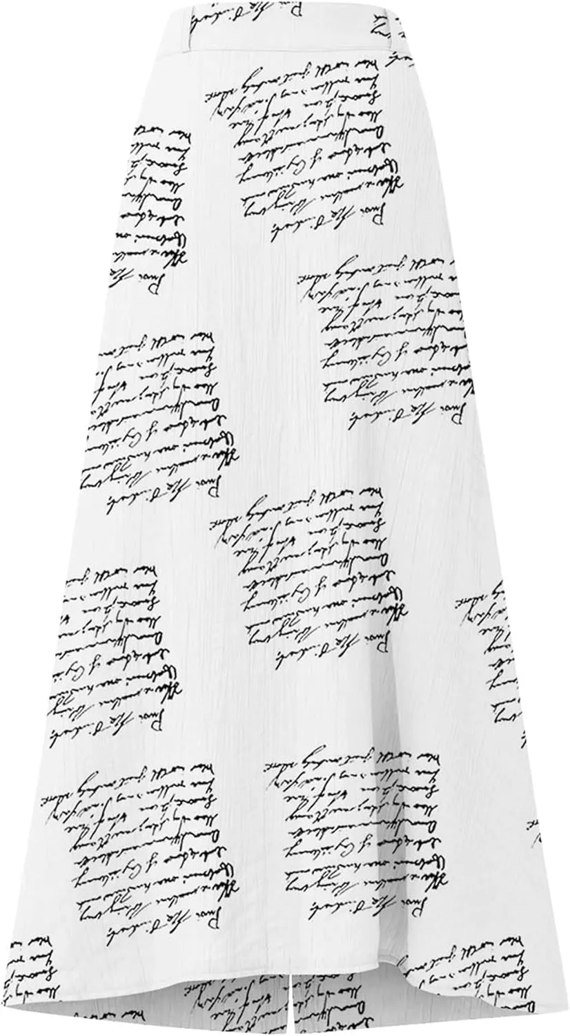 GRASWE Womens Button Front High Waist Casual Maxi Skirt Work Office Cotton Linen Long Skirt Loose A Line Skirt
