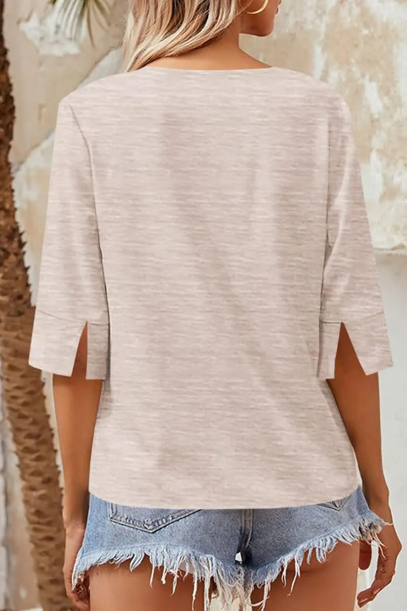 Grlasen Women Fashion Half Sleeve V-Neck T-Shirt Solid Loose Basic Tops