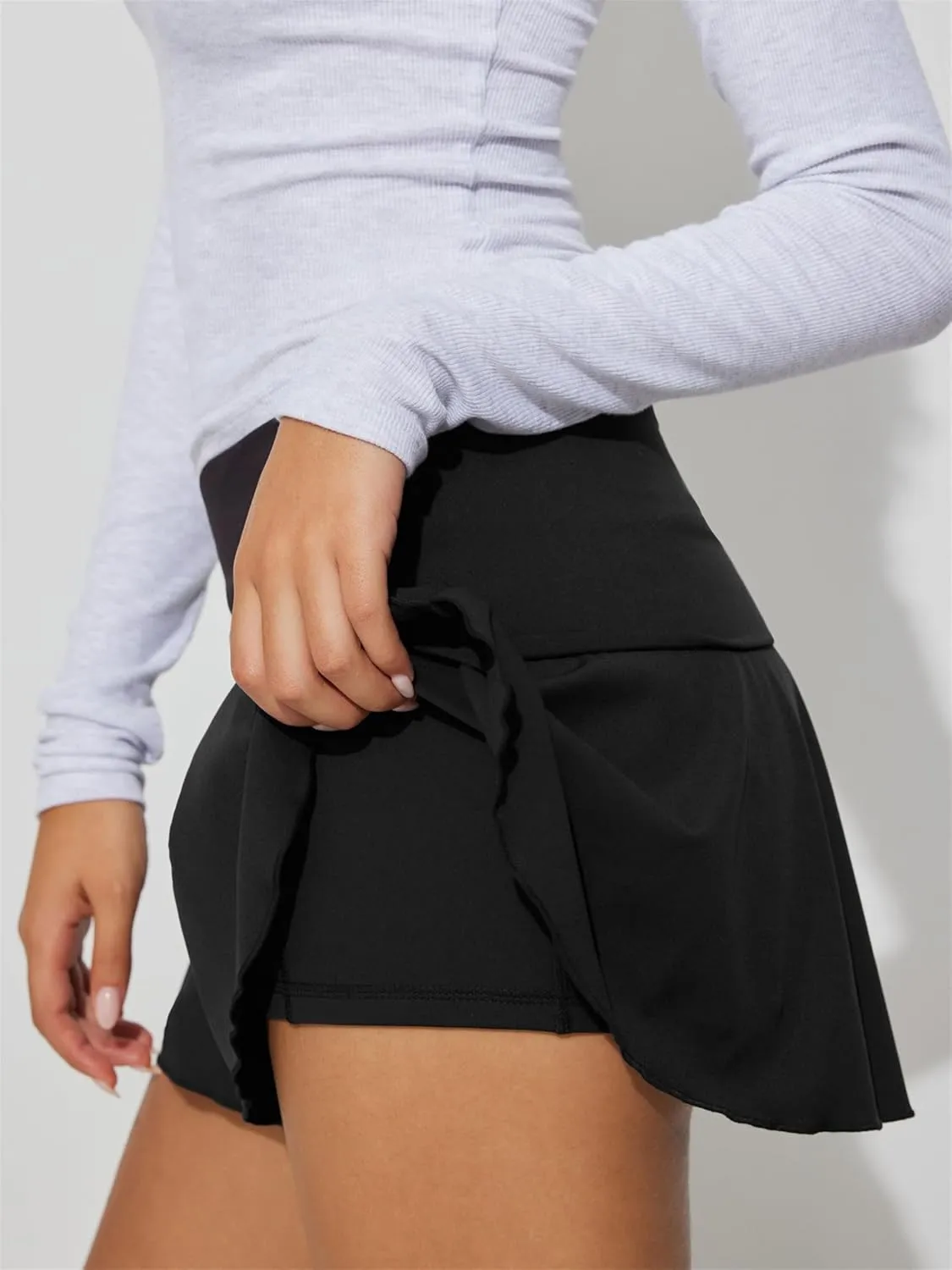 Hafailia Skorts for Women with Pockets Casual Fold Over Low Waist Pleated Tennis Athletic Mini Skirts with Shorts Underneath