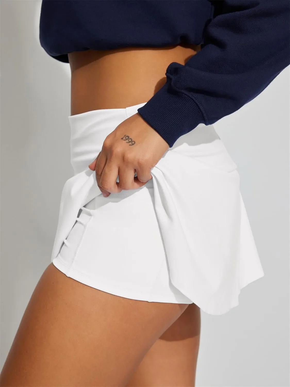 Hafailia Skorts for Women with Pockets Casual Fold Over Low Waist Pleated Tennis Athletic Mini Skirts with Shorts Underneath