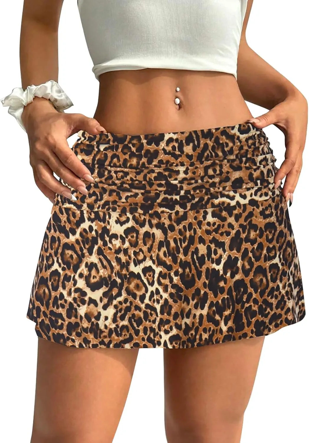 Hafailia Womens Mini Skorts Sexy Ruched Waist Pencil Bodycon A-Line Skirts with Shorts Underneath