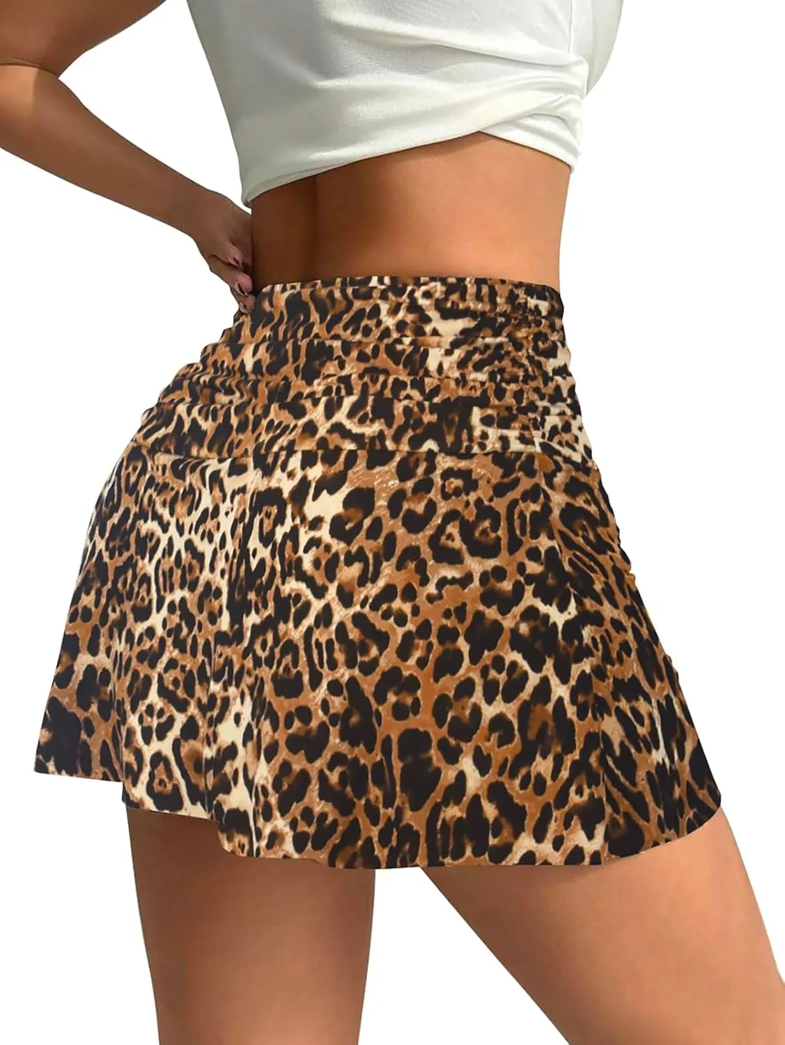 Hafailia Womens Mini Skorts Sexy Ruched Waist Pencil Bodycon A-Line Skirts with Shorts Underneath