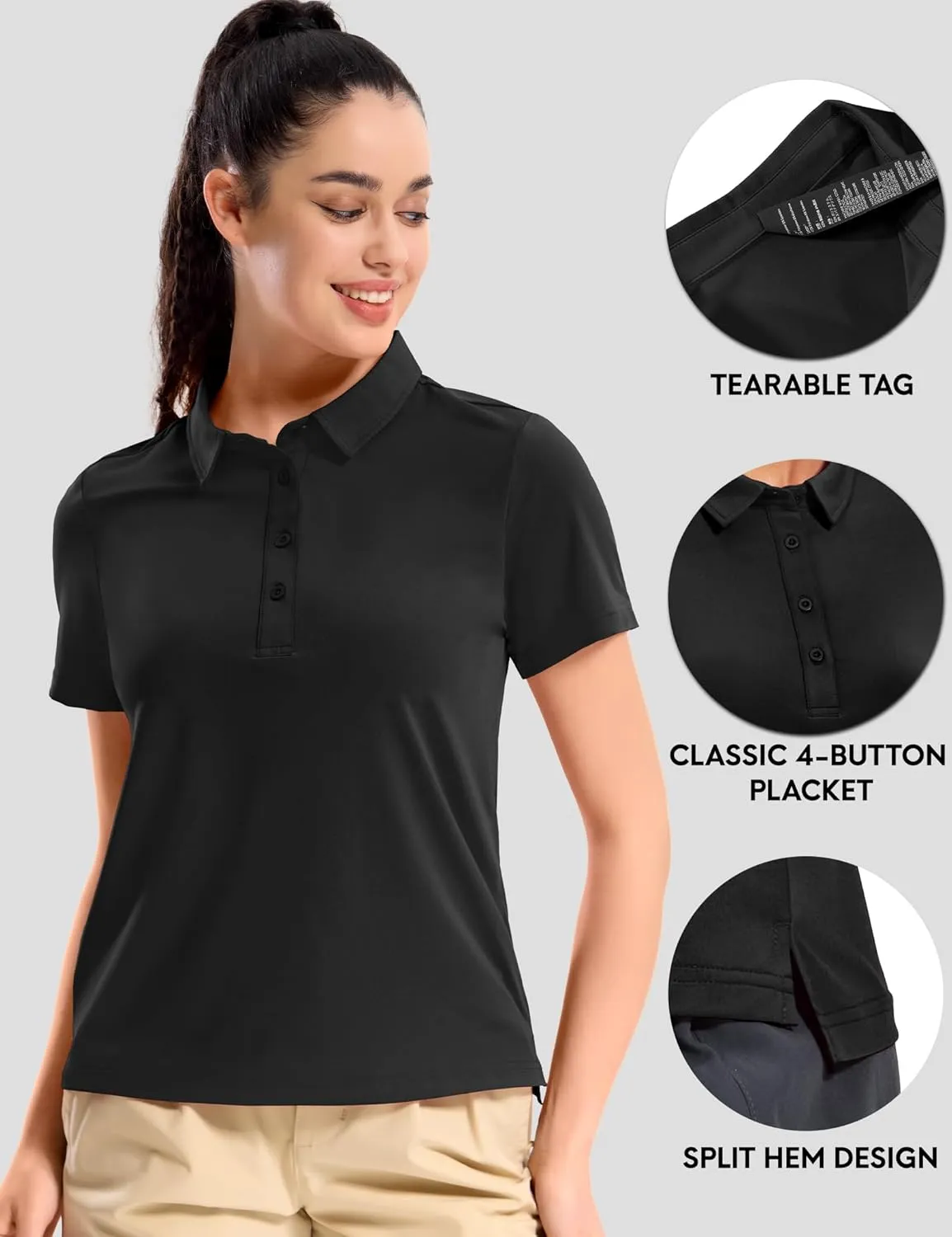 Haimont Womens Polo Shirts Golf Casual Work Short Sleeve UPF 50   Sun Protection 4 Buttons Collared Shirt Quick Dry Tops