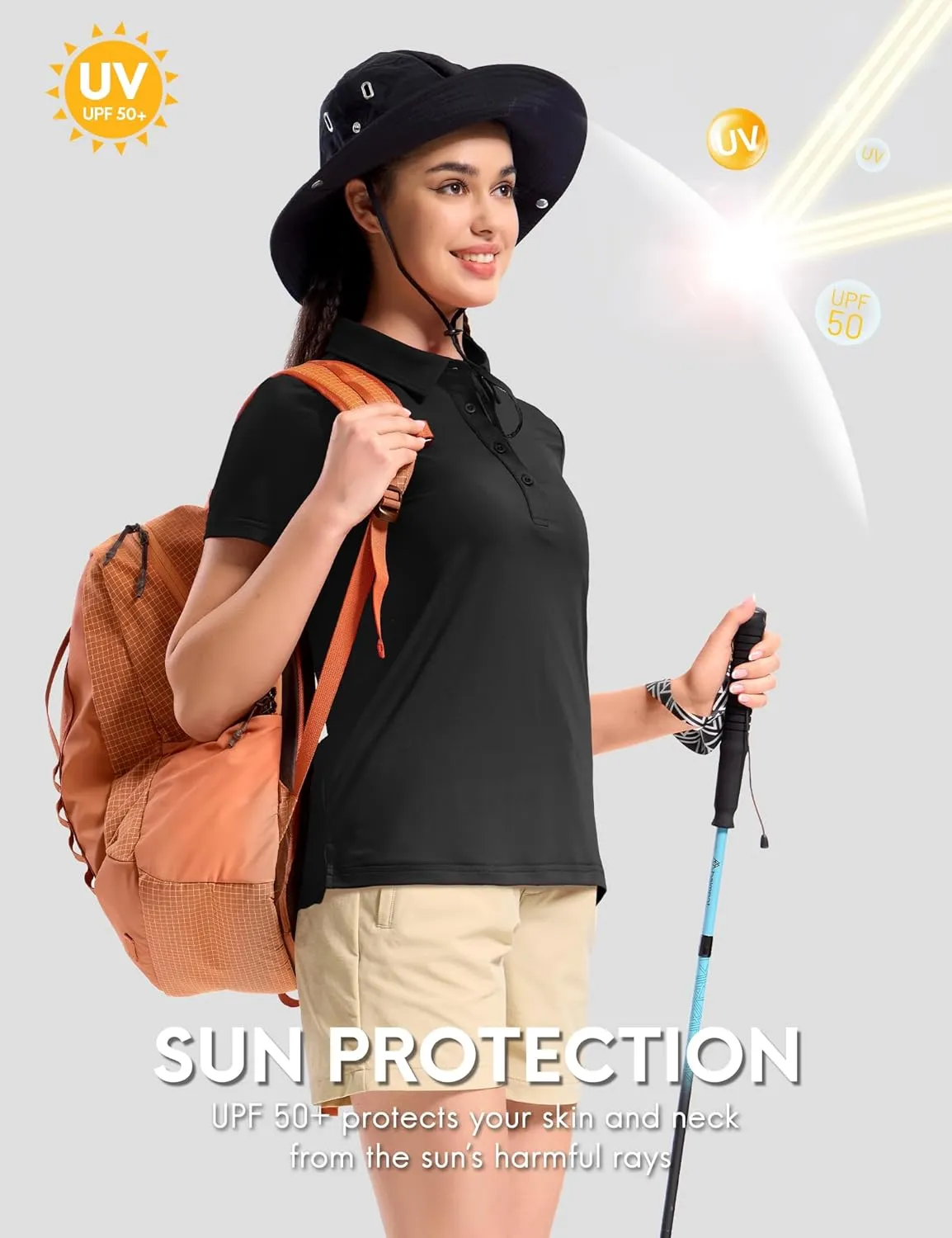 Haimont Womens Polo Shirts Golf Casual Work Short Sleeve UPF 50   Sun Protection 4 Buttons Collared Shirt Quick Dry Tops
