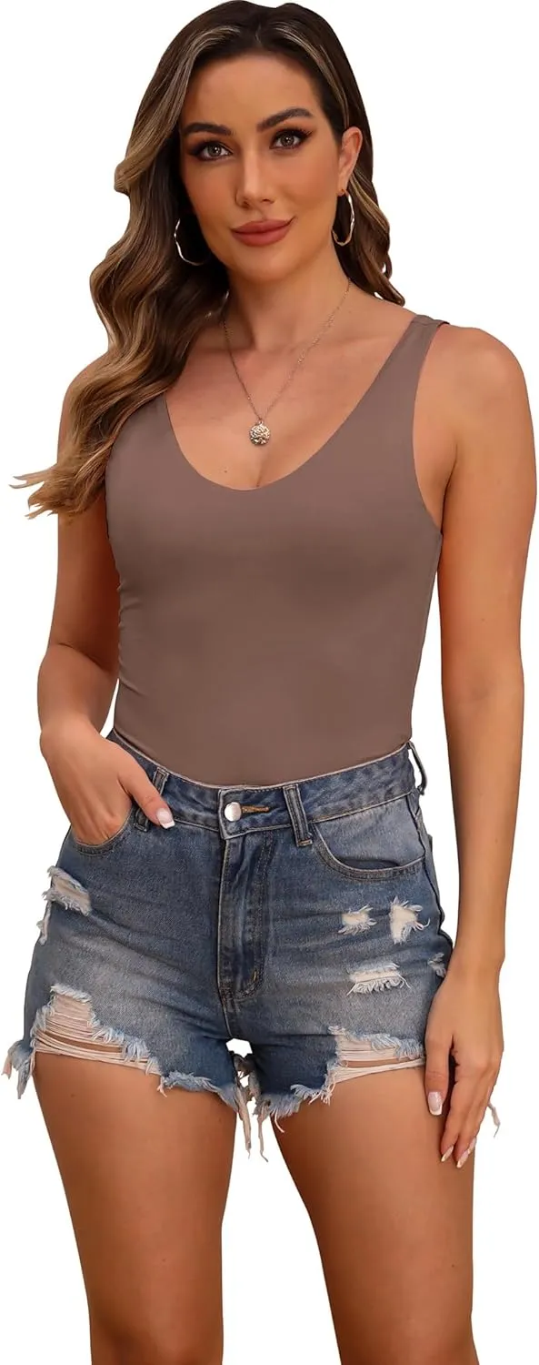 Halife Women's Double Lined Tank Tops Seamless Sleeveless Basic Fitted Shirts