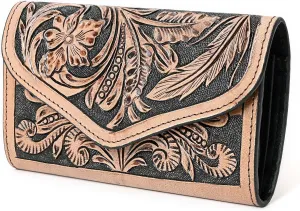 Hand-Tooled Leather Wallet for Women  RFID Blocking Vintage Cowhide Clutch | Long Western Style Purse with Large Capacity, Card Slots & Phone Holder