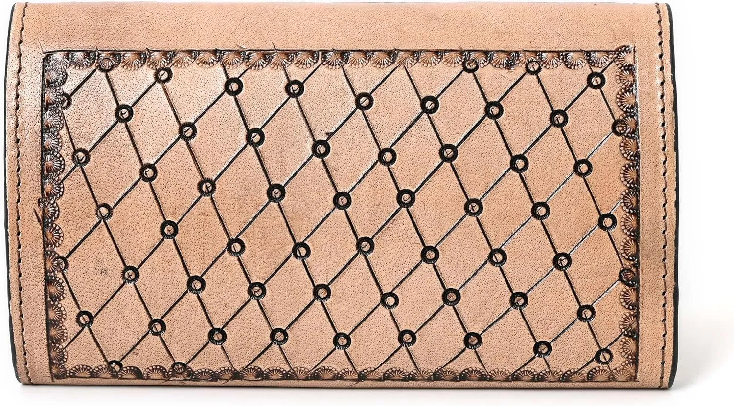 Hand-Tooled Leather Wallet for Women  RFID Blocking Vintage Cowhide Clutch | Long Western Style Purse with Large Capacity, Card Slots & Phone Holder