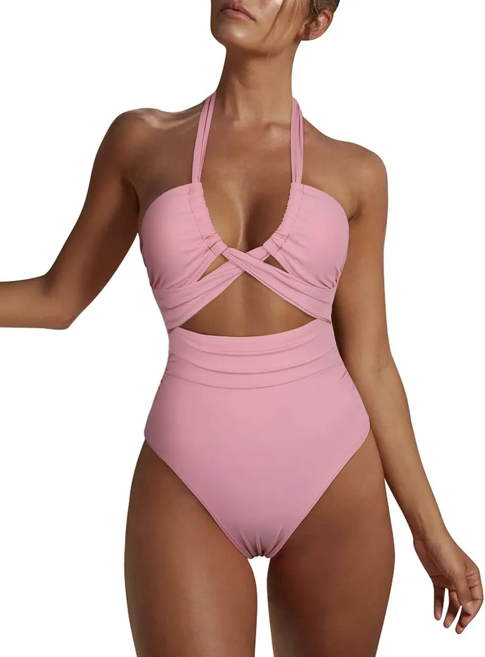 Hilor Women's One Piece Swimsuit Sexy Cutout Halter Bathing Suits Crossover High Cut Monokini Swimwear