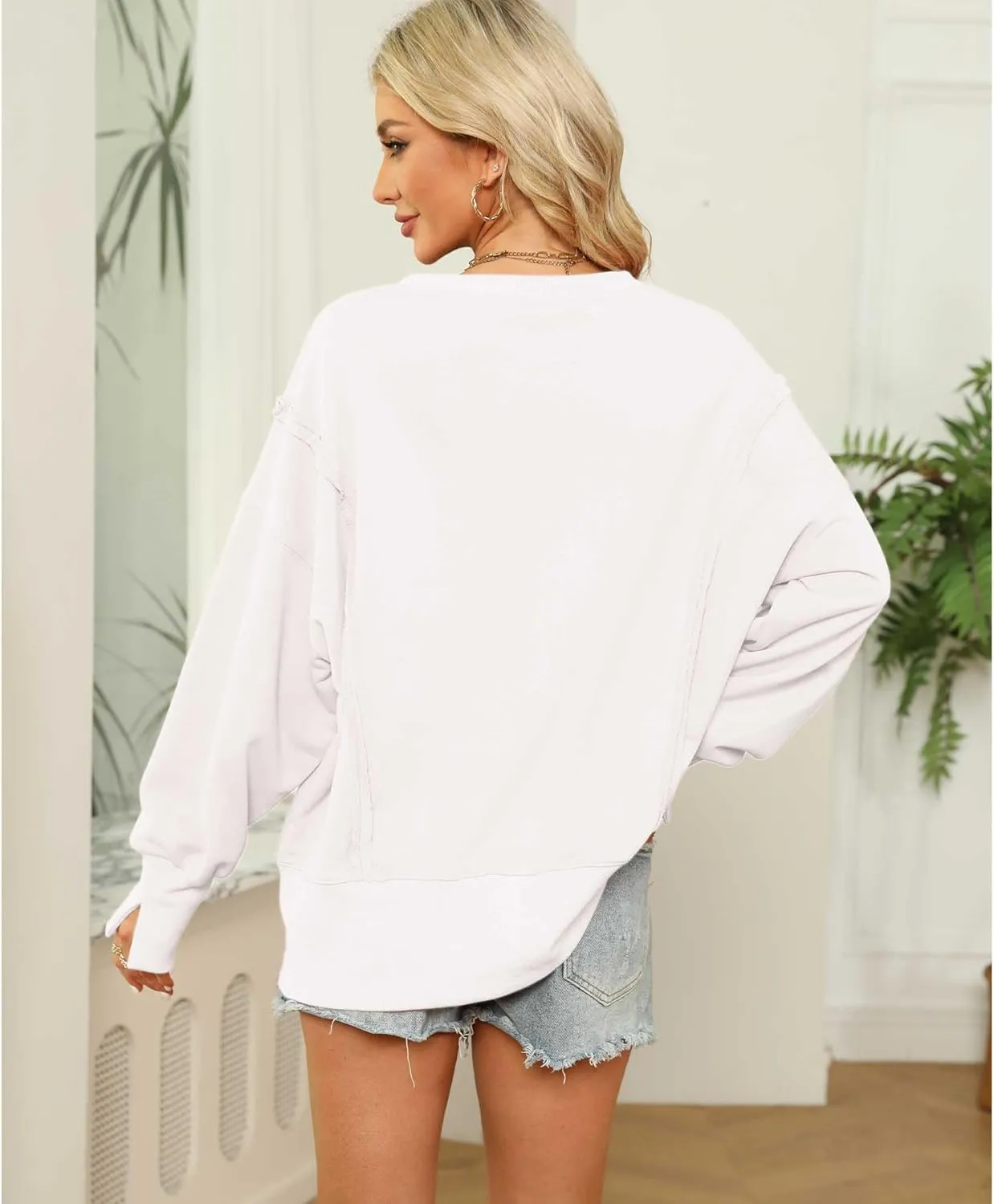 Hixiaohe Women's Oversized Crewneck Sweatshirts Casual Long Sleeve Side Split Pullover Tops Fall Slouchy Hoodie