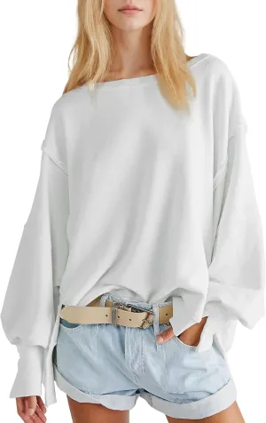 Hixiaohe Women's Oversized Crewneck Sweatshirts Casual Long Sleeve Side Split Pullover Tops Fall Slouchy Hoodie