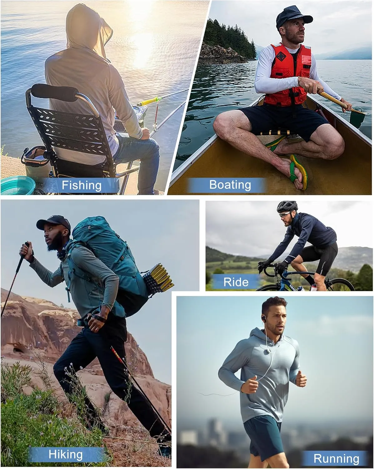 Hotfiary Mens Long Sleeve Fishing Hoodie Shirts UPF 50  Sun Protection Hiking Rash Guard Athletic Running Workout Quick Dry