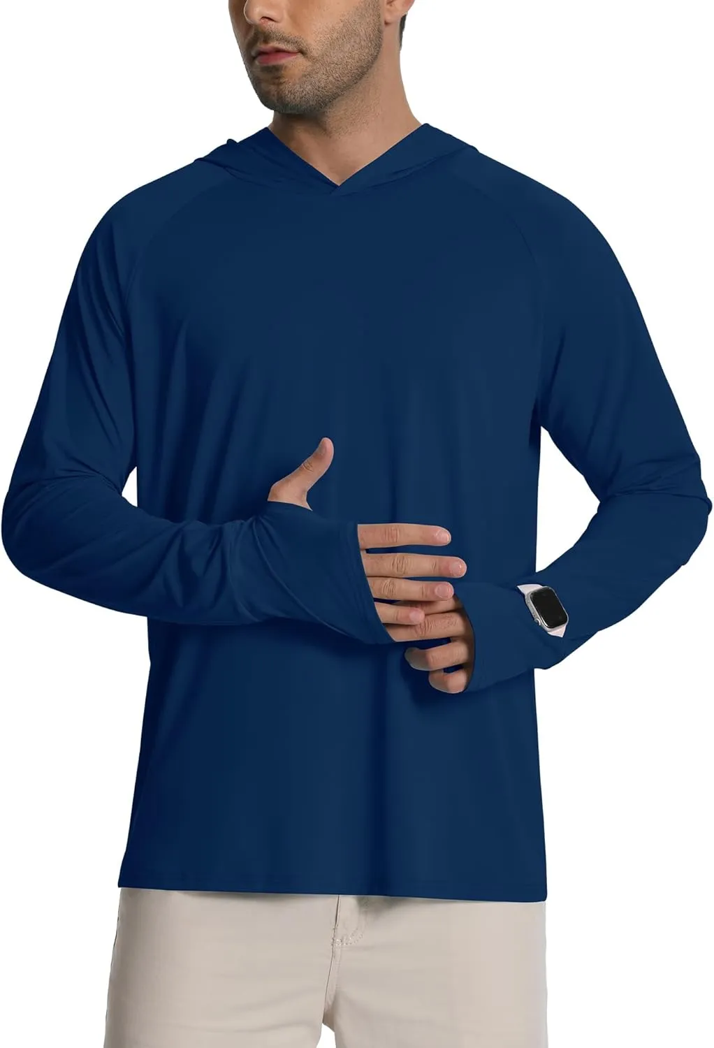 Hotfiary Mens Long Sleeve Fishing Hoodie Shirts UPF 50  Sun Protection Hiking Rash Guard Athletic Running Workout Quick Dry