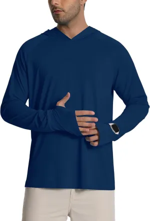 Hotfiary Mens Long Sleeve Fishing Hoodie Shirts UPF 50  Sun Protection Hiking Rash Guard Athletic Running Workout Quick Dry