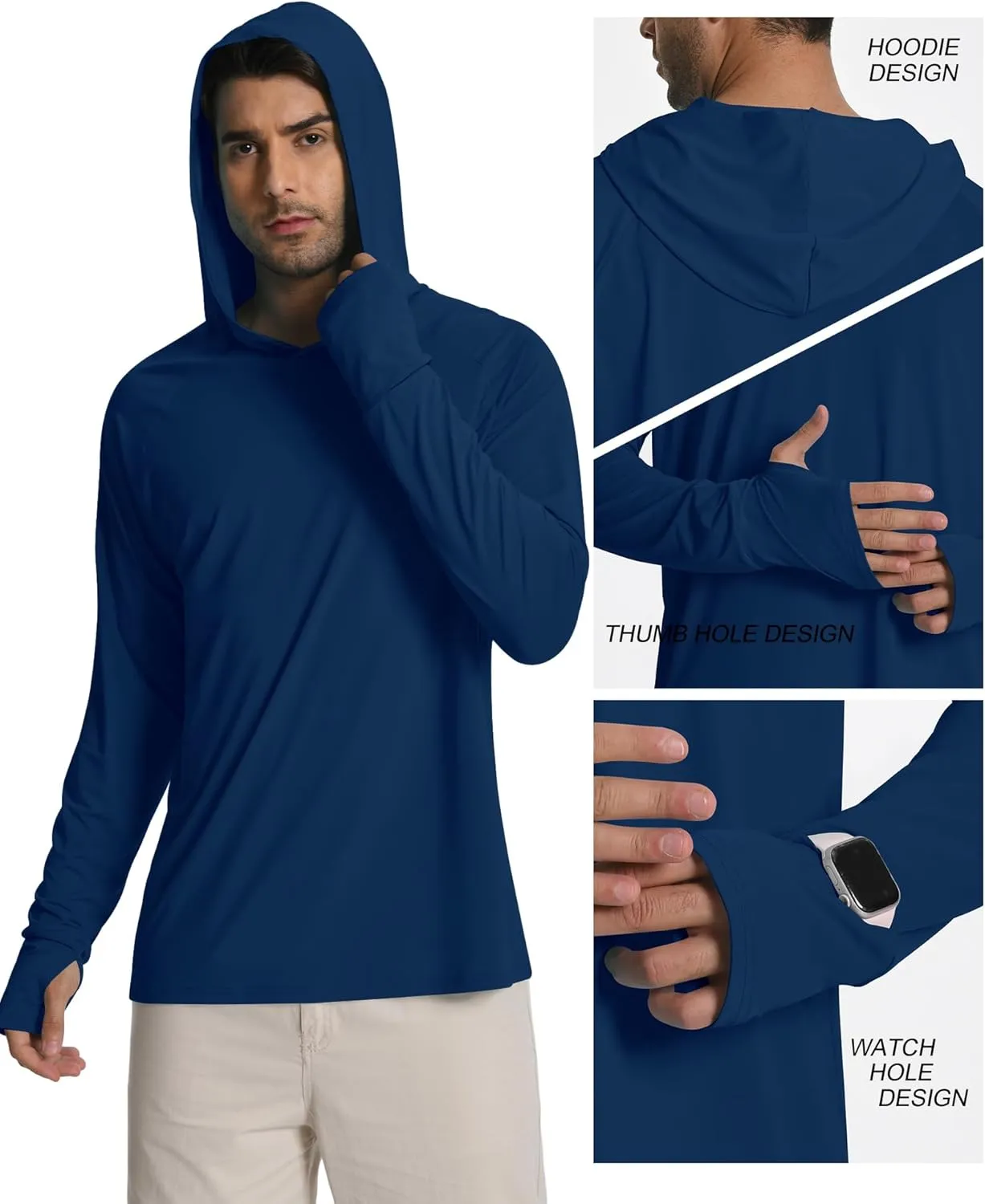 Hotfiary Mens Long Sleeve Fishing Hoodie Shirts UPF 50  Sun Protection Hiking Rash Guard Athletic Running Workout Quick Dry