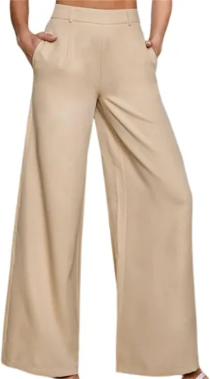 HOULENGS Women's High Waist Wide Leg Trousers Casual Straight Long Pants with Pockets