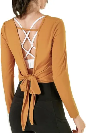HSQMA Workout Shirts for WomenWomen's Long Sleeve Open Back Workout Shirts Quick Dry Fitness Gym T ShirtRunning T Shirt for Yoga Workout Gym (Color : Yellow, Size : S/)