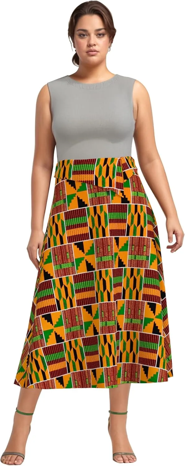 iooiooi African Skirt for Women Trendy High Waist Ankara Print Long Skirt for Ladies Party Clothing