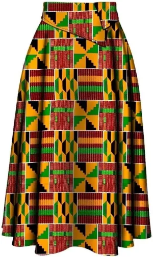 iooiooi African Skirt for Women Trendy High Waist Ankara Print Long Skirt for Ladies Party Clothing